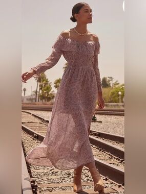 Promesa Mauve Floral Off-Shoulder Maxi Dress